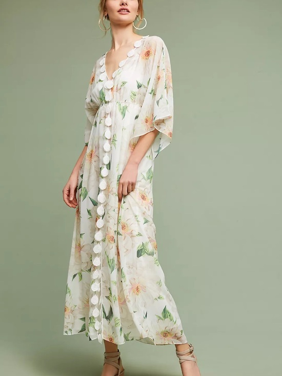 FARM Rio Dresses & Skirts - Farm Rio Floral Dress Size Small Dahlia Kimono Sleeve Boho Maxi Sheer Crochet